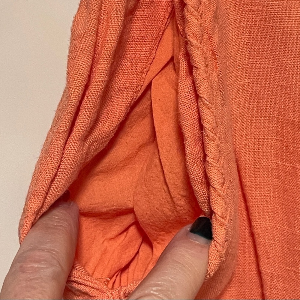 Cynthia Rowley 100% Linen Wide Leg Palazzo Pants Orange High Rise Bohemian Large - Picture 3 of 7